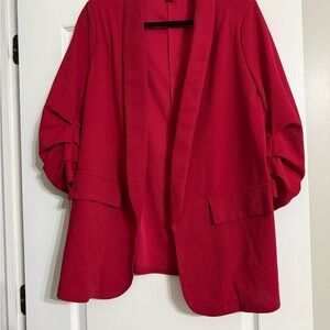 SHEIN Vibrant Red Ruched Sleeve Blazer